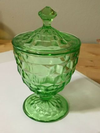 Vintage Depression Glass Candy Dish W/ Lid - Green