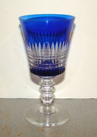 Val St.  Lambert Simplicity Cobalt Blue Cut To Clear Wine Goblet