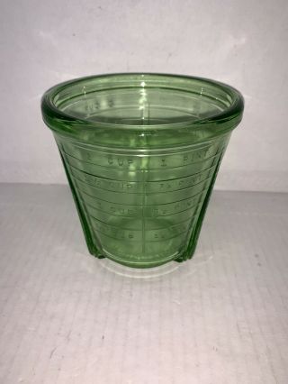 Vintage Vidrio Products Green Vaseline Glass Measuring Cup 4 1/2”