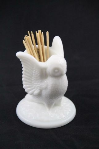 Vintage Westmoreland Glass White Milk Glass Owl Toothpick Holder With Label