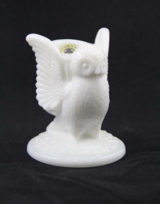 Vintage Westmoreland Glass White Milk Glass Owl Toothpick Holder with Label 2