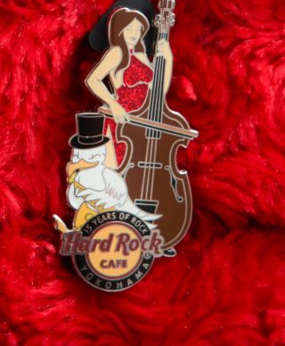 Hard Rock Cafe Pin YOKOHAMA cello Girl upright bass bird 15 Years of Rock Tour 2
