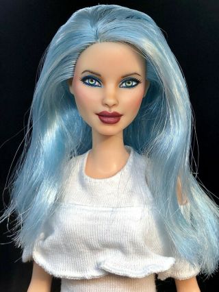 Ooak Barbie Fashionistas Barbie Doll Tall Body Blue Hair Repaint Custom Doll