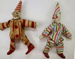 Antique 9 1/2 " Schoenhut Clown Dolls W/hats