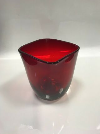 Vintage Burgundy Red Art Glass Vase 6 " X5 " X5 "