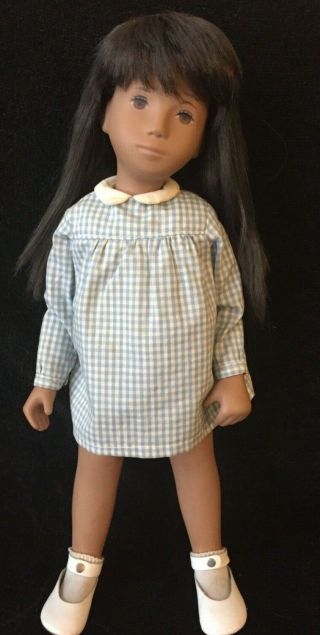 16 - Inch Sasha Doll Girl In Blue Gingham Dress With Brunette Hair