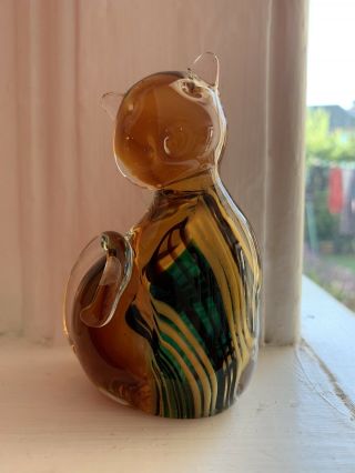 Lovely Vintage Glass Cat Paper Weight Ornament Multicoloured