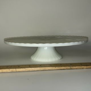 10in White Milk Glass Cake Plate Stand Pedestal Vintage Bead Christmas