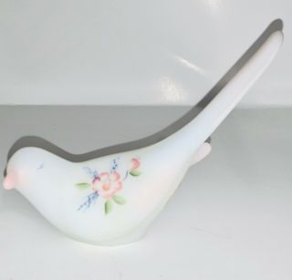 Vintage Fenton Hand Painted White Bird “violets In Snow” Signed By S.  Jackson