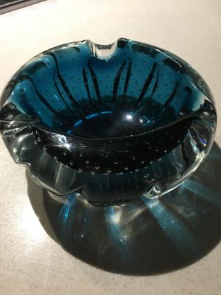 Vintage Murano Controlled Bubble Blue and Clear Glass candy dish/ashtray 2