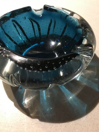 Vintage Murano Controlled Bubble Blue and Clear Glass candy dish/ashtray 3