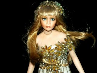 Vintage 1998 Cleo By Rustie 16 " Porcelain Doll Golden Glam Beaded Gown