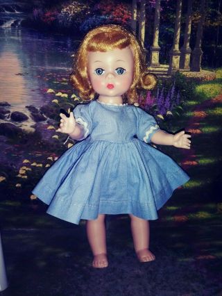 Vintage 1950s Bkw Madame Alexander Doll Tagged Blue Cotton Dress W/panties 8 "