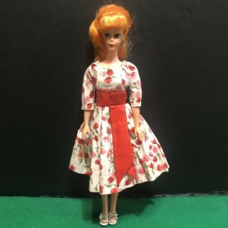 Vintage 1960s Barbie Clone Doll Red Hair With Earrings And Dress