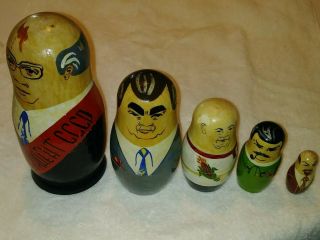 Vintage Cccp Russian Soviet Political Leaders 5 Nesting Dolls Matryoshka