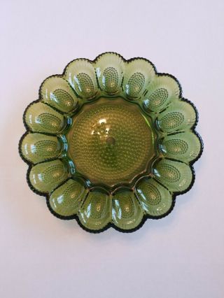 Vintage Indiana Glass Green Hobnail Deviled Egg Serving Platter Euc 11 Inches