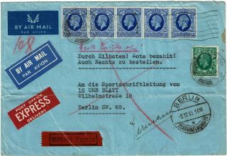 Great Britain 1935 London Cancels On Airmail,  Express Cover To Germany