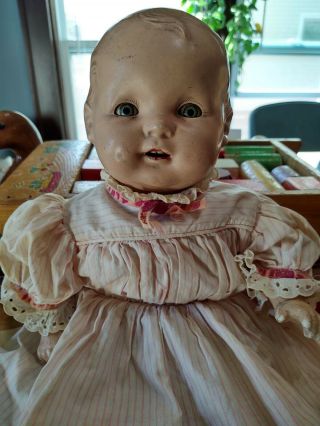 Antique Composition And Cloth Baby Doll With Sleep Eyes And Molded Hair.  18 ".
