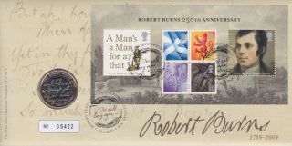 Gb Stamps First Day Cover 2009 Robert Burns With £2 Coin Rare