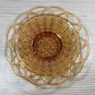 Vintage Amber Imperial Glass Lace Rim Button Cane Pattern Windsor Shallow Dish