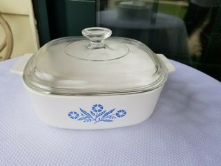 Corning Ware Vintage Blue Cornflower A - 2 - B 2 Qt Casserole Dish With Pyrex Lid