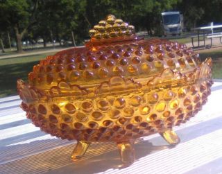 Vintage Brown Amber Color Glass Covered Footed Candy Dish Textured Green Tint
