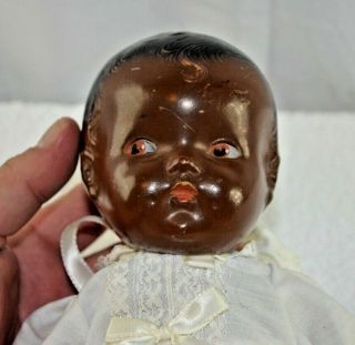 Antique Black Composition Baby Doll With Side Glancing Eyes Circa 1914 - 12 "