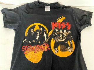 2003 - 2004 Kiss & Aerosmith Concert Tour T - Shirt Double Sided Black Medium