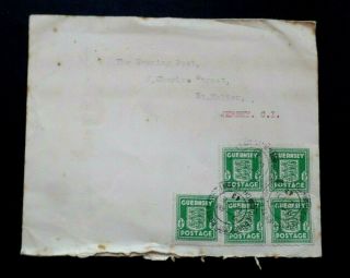 Guernsey 12 Feb 1943 5 X 1/2d Olive Green To Jersey E.  P Commercial Cover