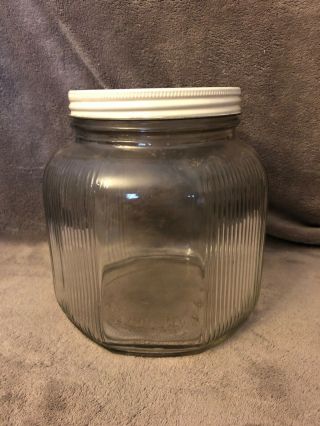Vintage Clear Glass Hoosier Cabinet Canister Jar With Metal Lid Octagonal 2