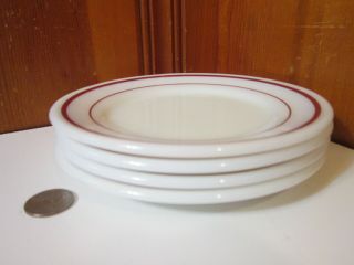 4 Vintage Pyrex Tableware 6 3/4 " Ruby Red Striped 704 Bread Salad Glass Plates