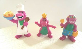 3 Vintage Barney The Dinosaur,  Beach,  Chef,  Pvc Figures,  1990 
