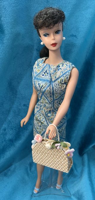 Vintage 1960s Raven Hair Ponytail Barbie StockNo.  860 Dress Purse Shoes - Braid 2