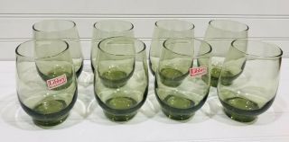 Set Of (8) Vintage Libbey Tempo Avacado Green Drinking Glass Juice Roly Poly