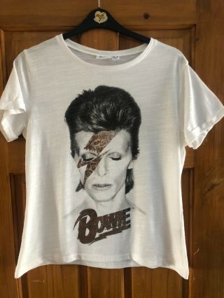 Womens David Bowie White T Shirt Uk Size 14 Large Graphic