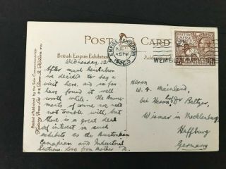 Postal History Gb Gv Wembley 1925 Postcard From Empire Exhibition To Germany