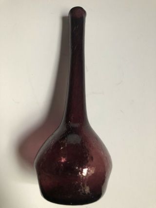 Vtg Mid - Century Modern Hand Blown Glass Vase Amethyst 8 - 1/2 " X3 - 1/2 "