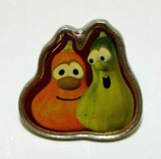 Vintage Veggie Tales Big Idea Metal Pin Tieback Larry The Cucumber & Jerry Gourd