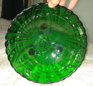 Vintage Depression Glass Bowl Anchor Hocking Dark Forest Green 8 1/2 " Hobnail
