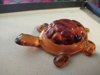 Vtg VIKING Glass Amber Turtle Animal - Paperweight 2