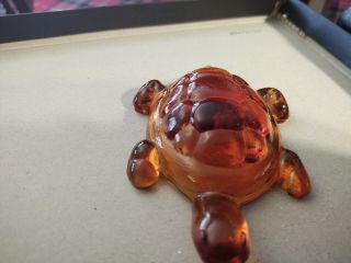 Vtg VIKING Glass Amber Turtle Animal - Paperweight 3