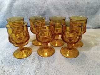 Vintage Amber Glass Kings Crown Pattern Goblets 7 Glasses