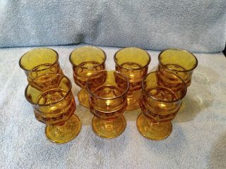Vintage Amber Glass Kings Crown Pattern Goblets 7 Glasses 2