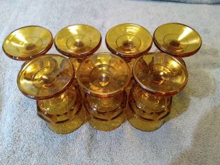 Vintage Amber Glass Kings Crown Pattern Goblets 7 Glasses 3