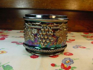 Circa 1910 Northwood Grape And Cable Amethyst Carnival Glass Powder Jar