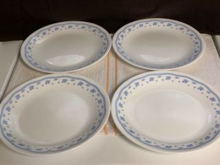 4 - Corelle Morning Blue Luncheon Plates 8 1/2 " Blue Flowers Euc