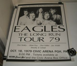 Rolled 1979 The Eagles Long Run Tour Concert Poster W Band Photo Pittsburgh Pa