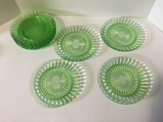 8 Vintage Green Depression Glass 6 - 1/4 " Saucers Unknown Pattern