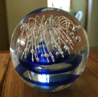 Dynasty Gallery Heirloom Collectibles Blown Glass Blue & Clear Paperweight