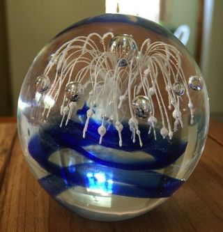 Dynasty Gallery Heirloom Collectibles Blown Glass Blue & Clear Paperweight 2